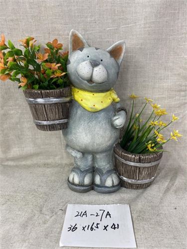 GATO JARDIM COM VASO 36X16X38CM