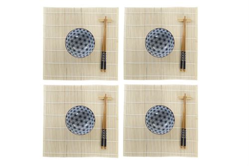 PC-194061 SUSHI SET 16 BAMBU CER MICA 14,5X14,5X31 AZUL
