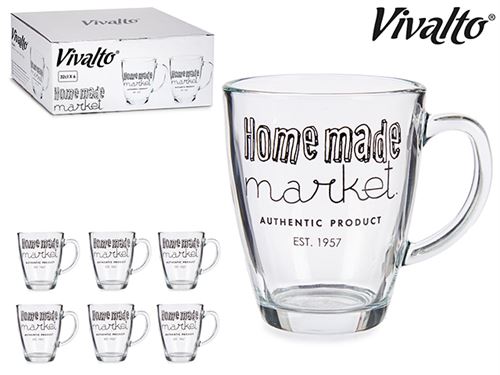 CANECA DE VIDRO 320ML MARKET X6