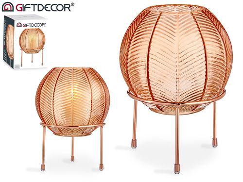 67742 PORTA VELAS METAL VIDRO AMBAR