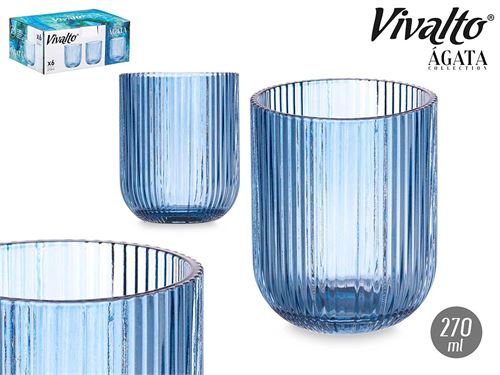 84928 COPO AZUL RISCAS AGATA 270ML PK6
