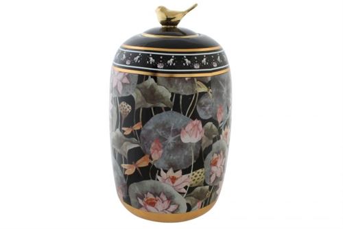 JR-190248 POTE CERAMICA 14X14X24 FLORES PRETO