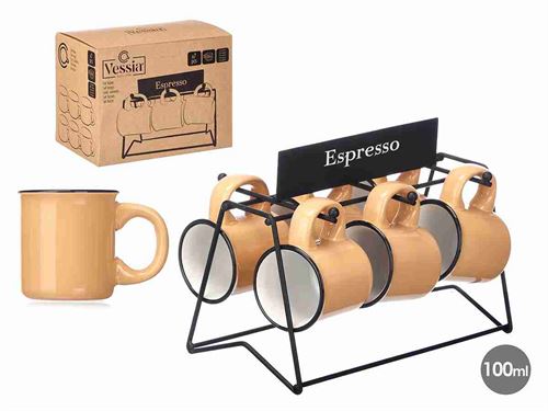 10963 CHAVENA CAFE CERAMICA COM SUPORTE BEJE 100ML