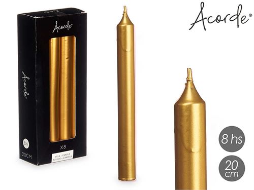 92412 CONJUNTO 8 VELAS OURO 20CM 8HORAS