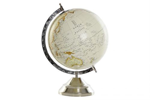 DH-185428 GLOBO TERRESTRE METAL 27X25X40 BALL 25CM. PRATEADO