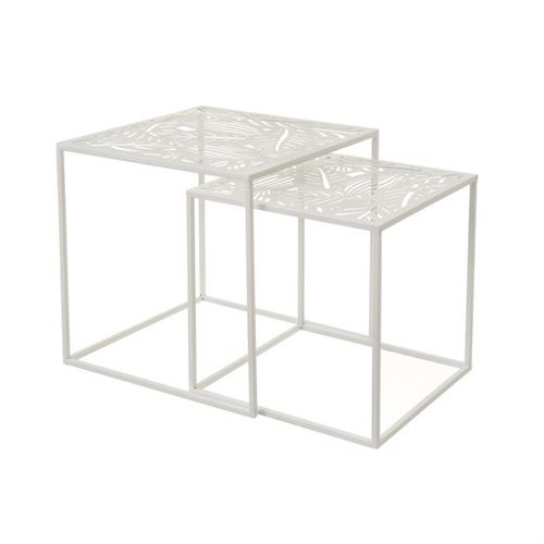 MESA FOLHAS METAL BRANCO SET2 40X40X40CM