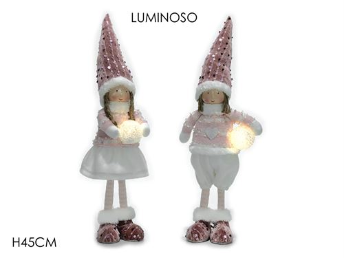 410111 BONECA NATAL ROSA COM BOLA LED 2SORTIDAS 40CM