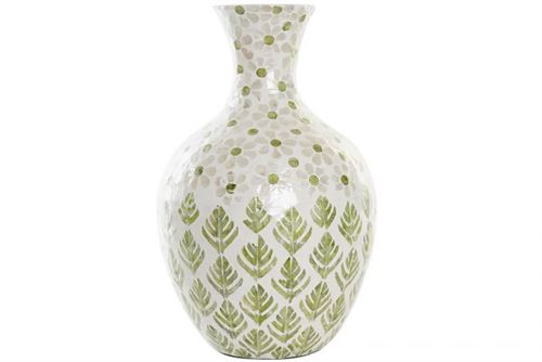 LD-190994 JARRO MADRE PÉROLA BAMBU 31X31X50 FOLHAS NATURAL