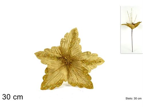 HASTE FLOR NATAL VELUDO OURO 30CM