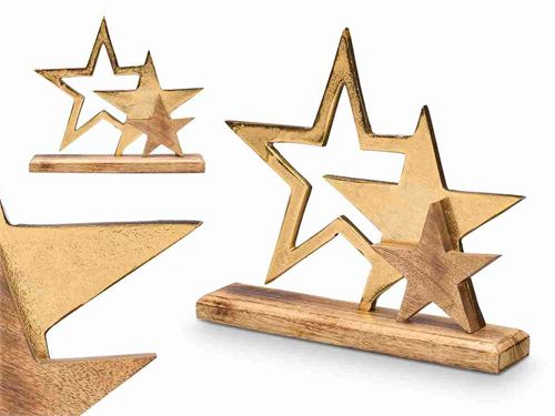 75558 SUPORTE DECORATIVO TRIPLA ESTRELA DOURADA 32X8X28 CM
