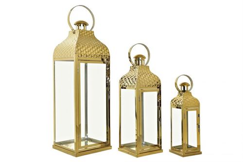 LANTERNA METAL VIDRO SET3 PEGA DOURADO 19X19X58CM