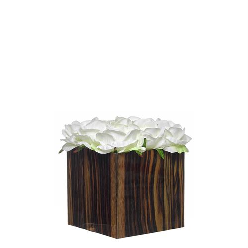 46074 CUBO PAU FERRO C/ROSAS BRANCAS 15X15X15CM