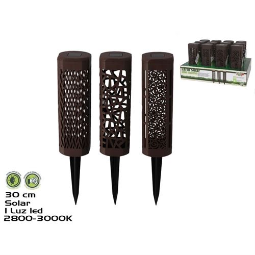 886420 CANDEEIRO SOLAR PLÁSTICO MARROM NIZA 30X6CM 3 SORTIDOS