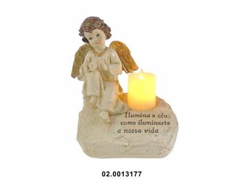 02.0013177 MARFINITE -ANJO C/DIZERES C/LUZ COR MARFIM OURO 20X14X23CM