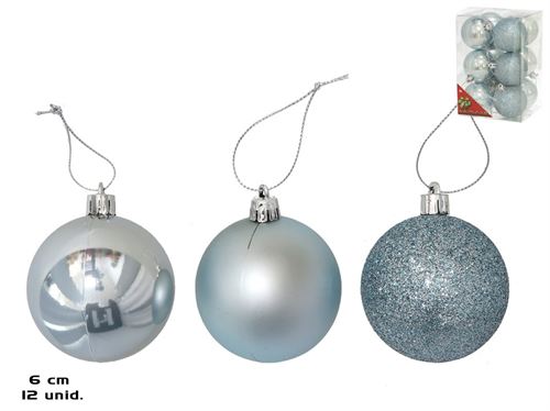 9691 BOLAS NATAL X12 AZUIS CLARO 6CM 3SRT
