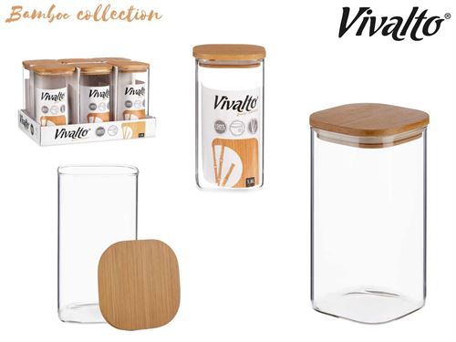 62496 FRASCO COZINHA BOROSILICATO C/TAMPA BAMBU 10,5X10,5X19CM