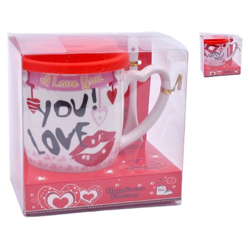 451017 CANECA CERAMICA COM TAMPA NAMORADOS