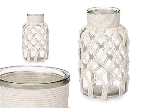 75093 JARRA VIDRO COM MACRAME 15,5 x 15,5 x 26,5 cm.