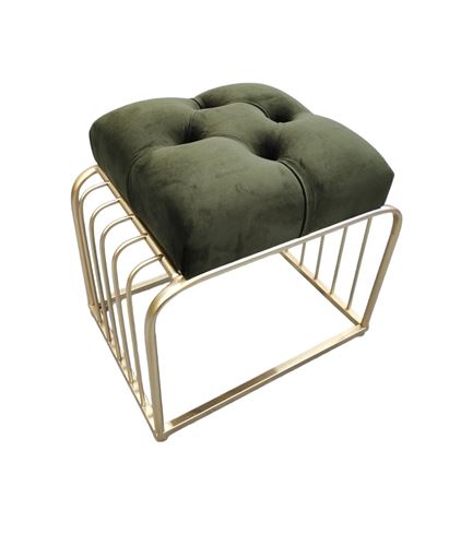 96341_2 PUFF VELUDO/MTL VERDE 40X30X37CM