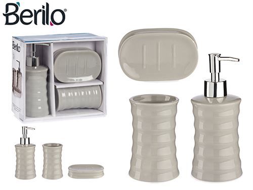 CONJUNTO WC CERAMICA ONDAS 3PÇS CINZA