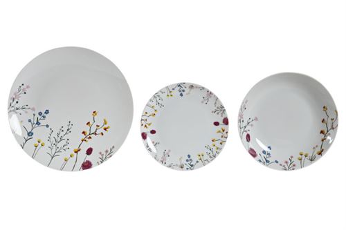 PC-194988 LOIÇA SET 18 PORCELANA 27X27X3 FLORES MULTICOR