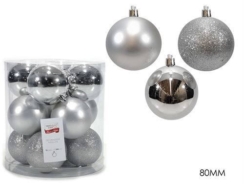 887213 BOLA NATAL SET12 8CM SILVER MIX