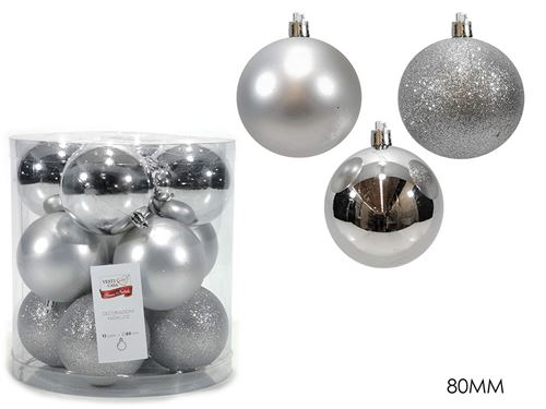 BOLA NATAL SET12 8CM SILVER MIX