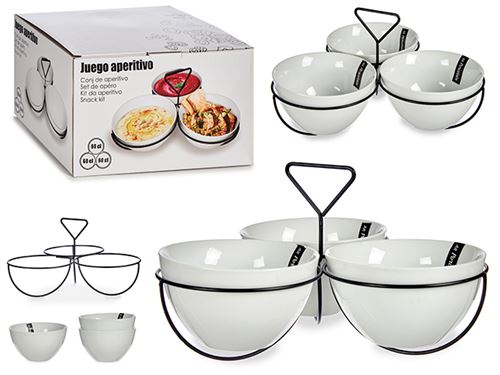 TAÇAS PORCELANA C/SUPORTE MTL SET 3