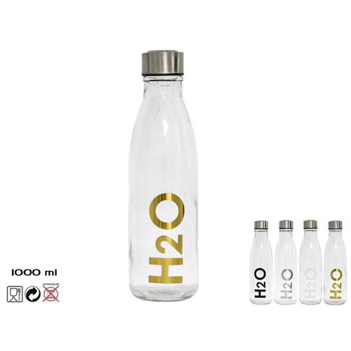 GARRAFA DA VIDRO H2O 1000 ML TAMPA DE AÇO