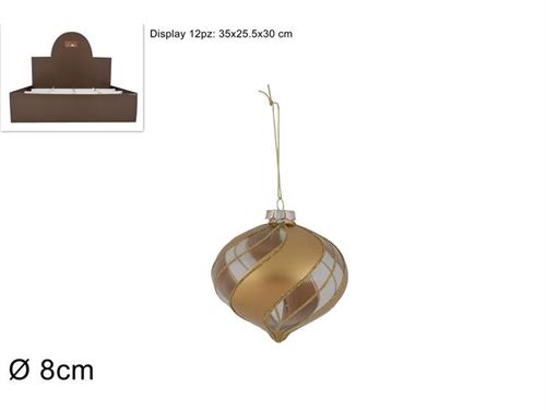 166582 BOLA VIDRO 8CM OURO RISCA