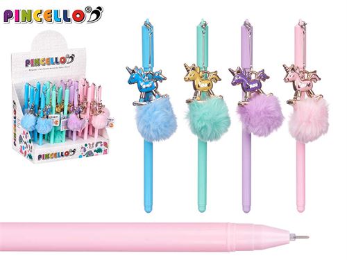 85802 CANETA POMPOM UNICORNIO 4SORTIDAS