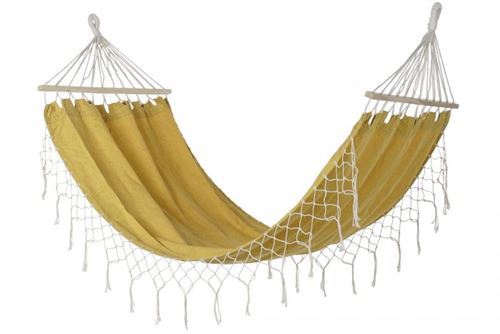 MB-188074 CAMA REDE POLIESTER ALGODON 255X80X28 FLECOS MOSTAZA