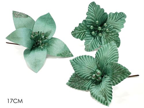 428449 FLOR NATAL VERDE VELUDO 17CM 3 SORTIDAS
