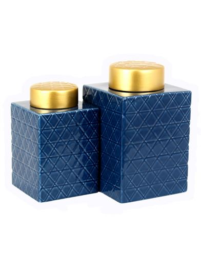 POTE CERAMICA LINZ AZUL/OURO 19X19X31CM