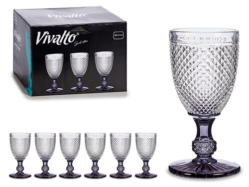 COPOS VIDRO PÉ CINZA 24CL SET6