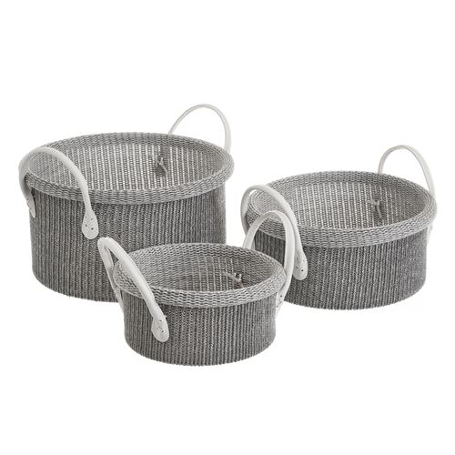 CESTO POLIESTER CINZA SET 3 33X30X18CM