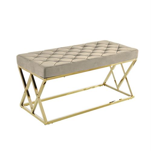127229298 BANQUETA BEGE C/PÉS INOX DOURADOS 97*44*46CM
