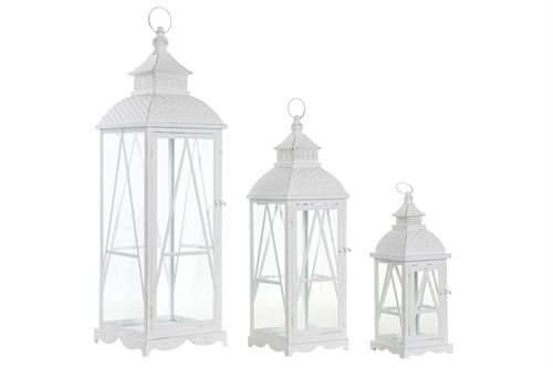 LANTERNAS SET 3 METAL VIDRO 22X22X75 BRANCO