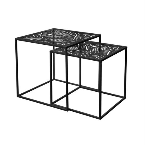 MESA FOLHAS METAL PRETO SET2 40X40X40CM