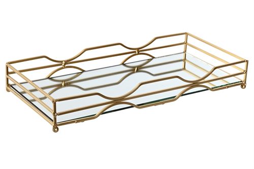 BD-214175 BANDEJA METAL ESPELHO 38X18X5CM MATE DOURADO