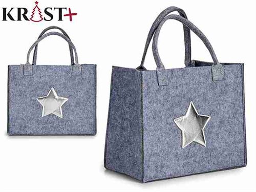 96616 SACOLA DECORAÇÃO ESTRELA CINZA/PRATA 35X20X45