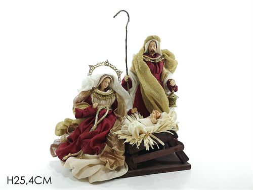 PRESEPIO NATAL 25,4CM OURO/BORDEAUX TECIDO