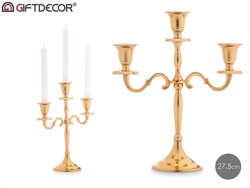 91454 CASTIÇAL METAL OURO 3 VELAS 28CM