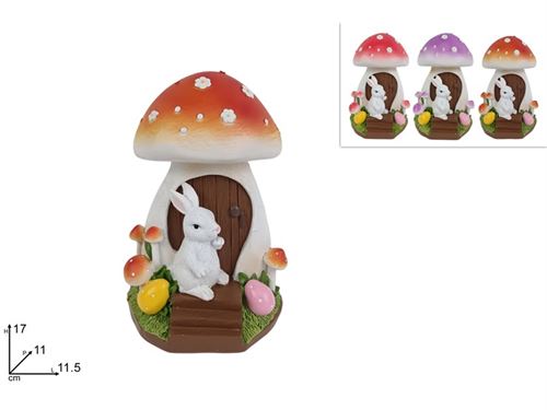 424330 DECORAÇAO CASA COGUMELO COM COELHO 17CM