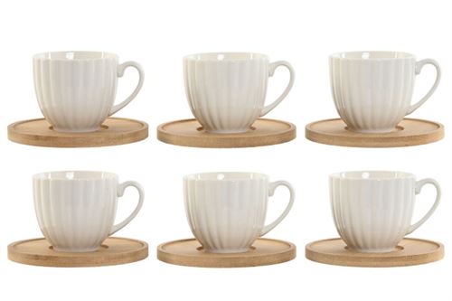 PC-217580 CHAVENA CAFÉ SET 6 PORCELANA BAMBU 90ML BRANCO