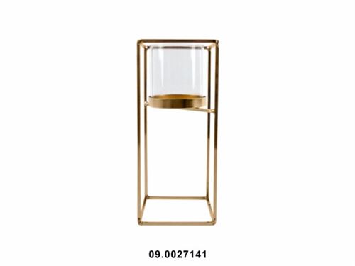 09.0027141 COLUNA CASTIÇAL DOURADO C/VIDRO MTL 10X10X24CM