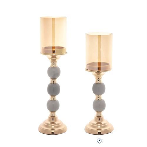 94185 CASTIÇAL DECORATIVO EM METAL E VIDRO  C 11,50 L 11,50 A 34,50