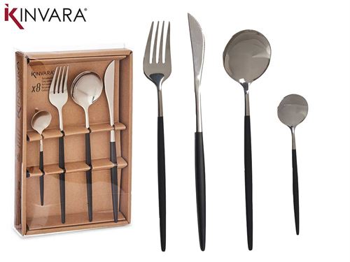 75220TALHERES PRATA/NEGRO AÇOINOX 8PÇS