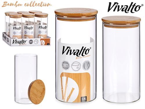 FRASCO VIDRO TAMPA BAMBU 1,4L