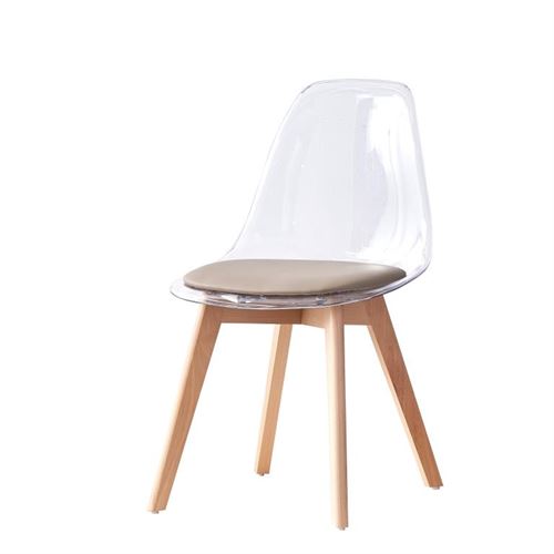 MB-194131 CADEIRA POLICARBONATO MADERA 54X47X81 TAPIZADO BEIGE